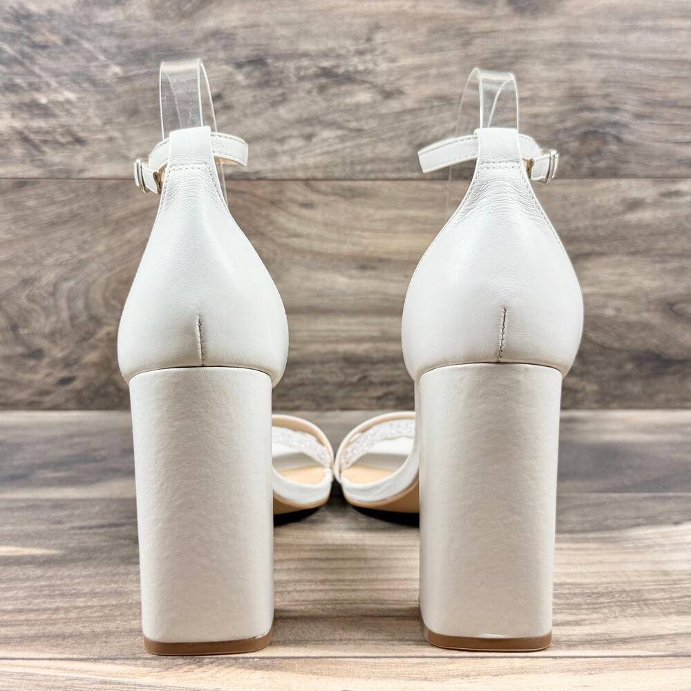NIB Steve Madden 8.5M Tiaa Leather Two Piece Ankle Strap Block Heel Sandal Bone - Picture 7 of 13